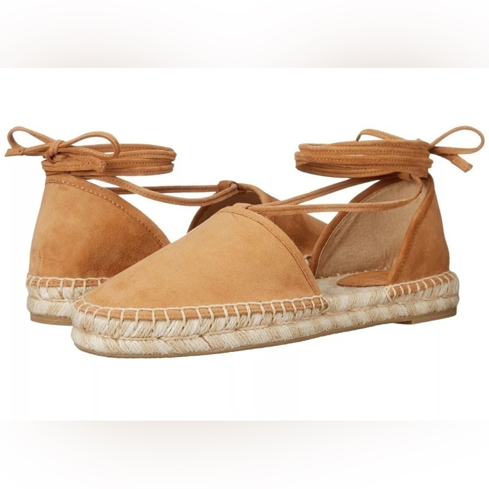 FRYE Women's Leo Two-Piece Espadrille Suede Flat Sandal Sand Tan Ankle Lace Boho